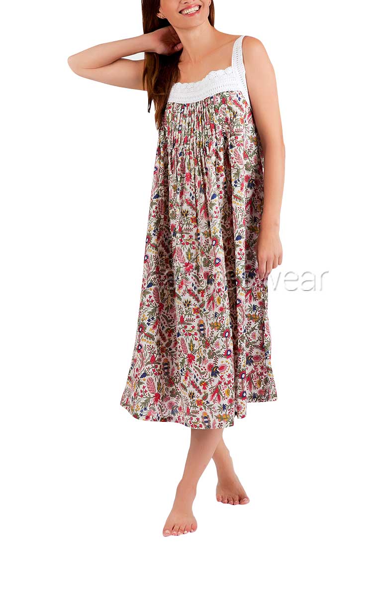 Woman wearing Arabella cotton summer nightie