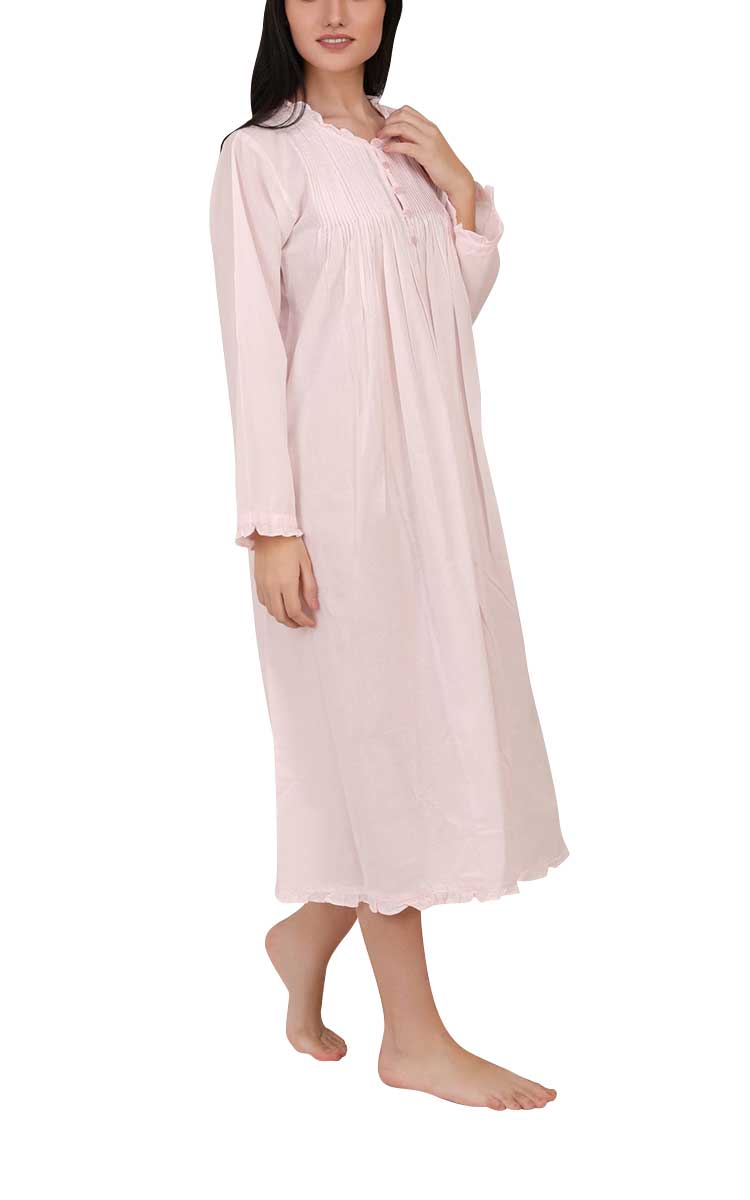Woman wearing cotton long sleeve winter nightdress by Arabella 