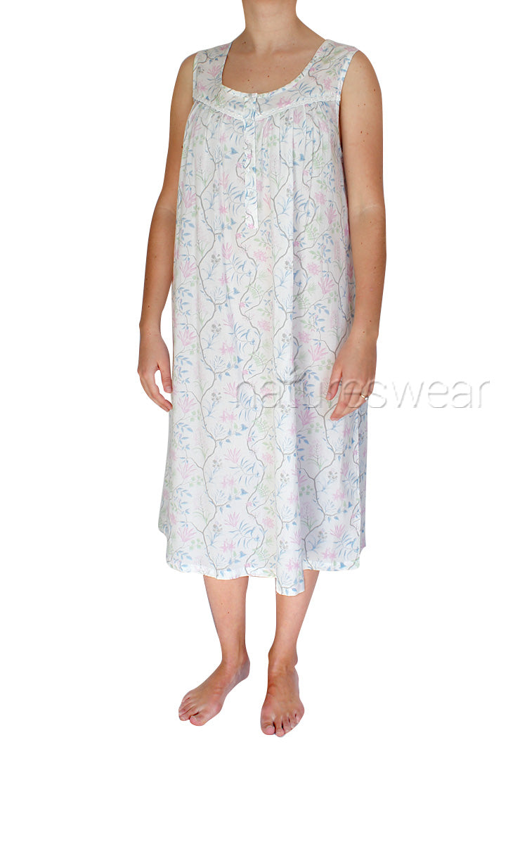 woman wearing French country cotton sleepwear