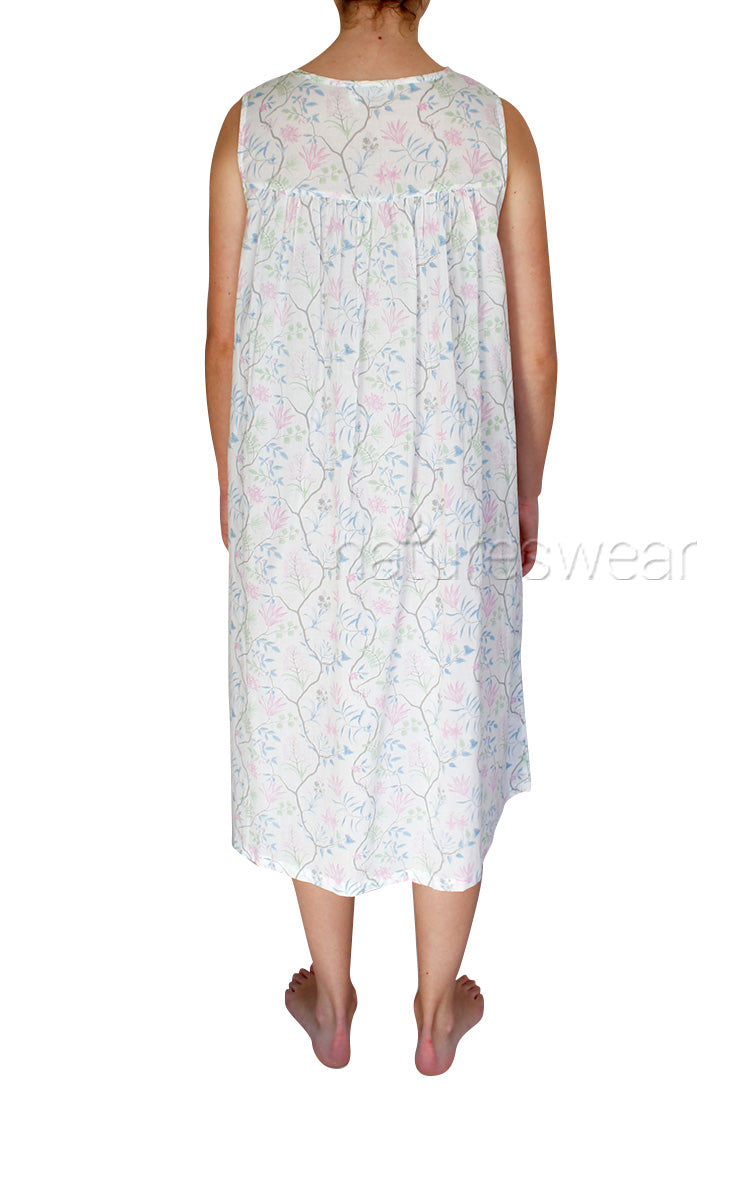 woman wearing French country cotton sleepwear