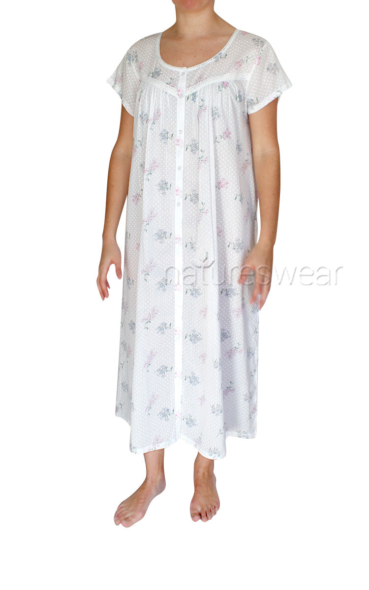 woman wearing French country cotton sleepwear