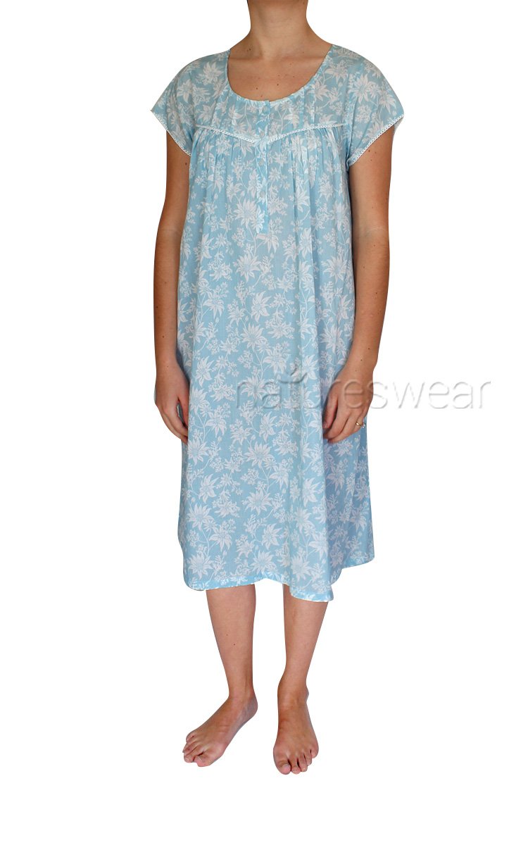 woman wearing French country cotton nightie