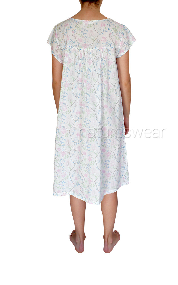 woman wearing French country cotton sleepwear
