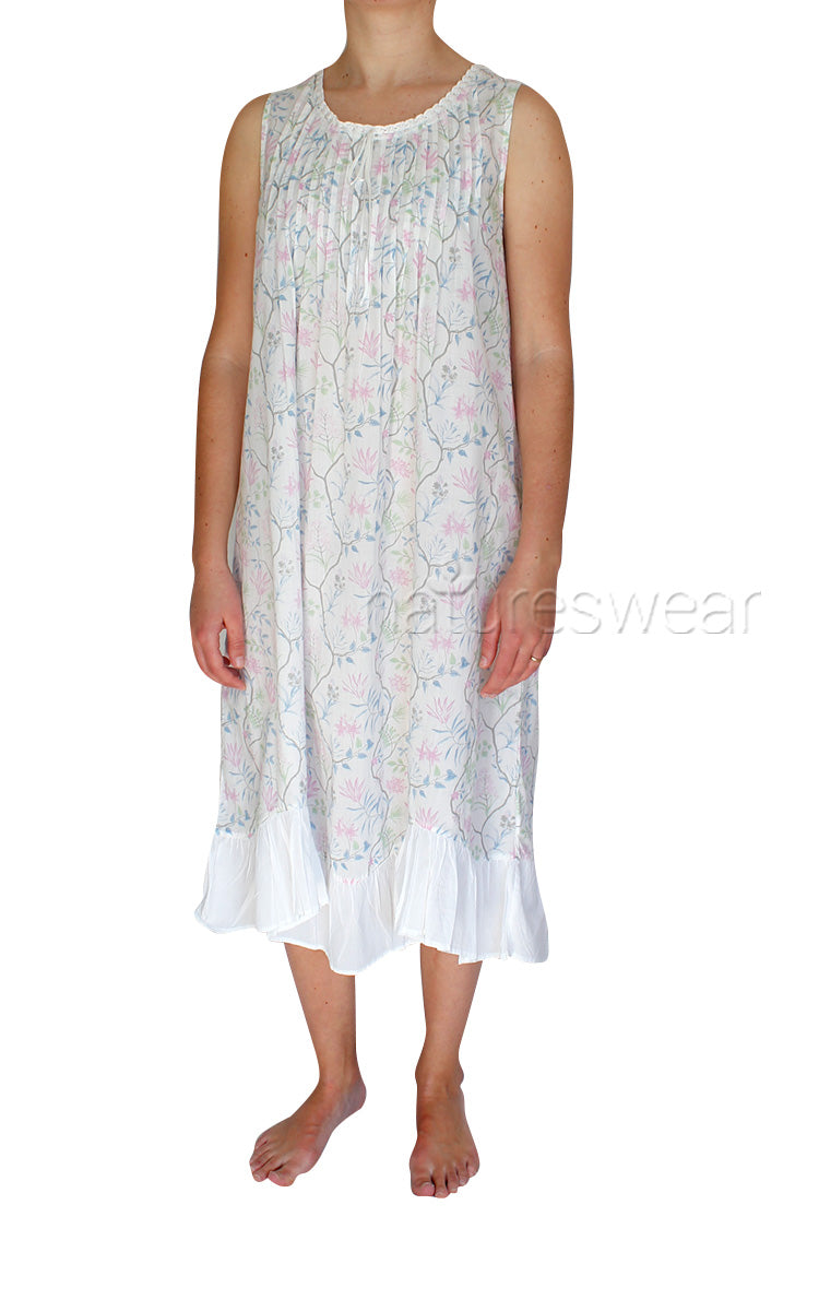 woman wearing French country cotton sleepwear