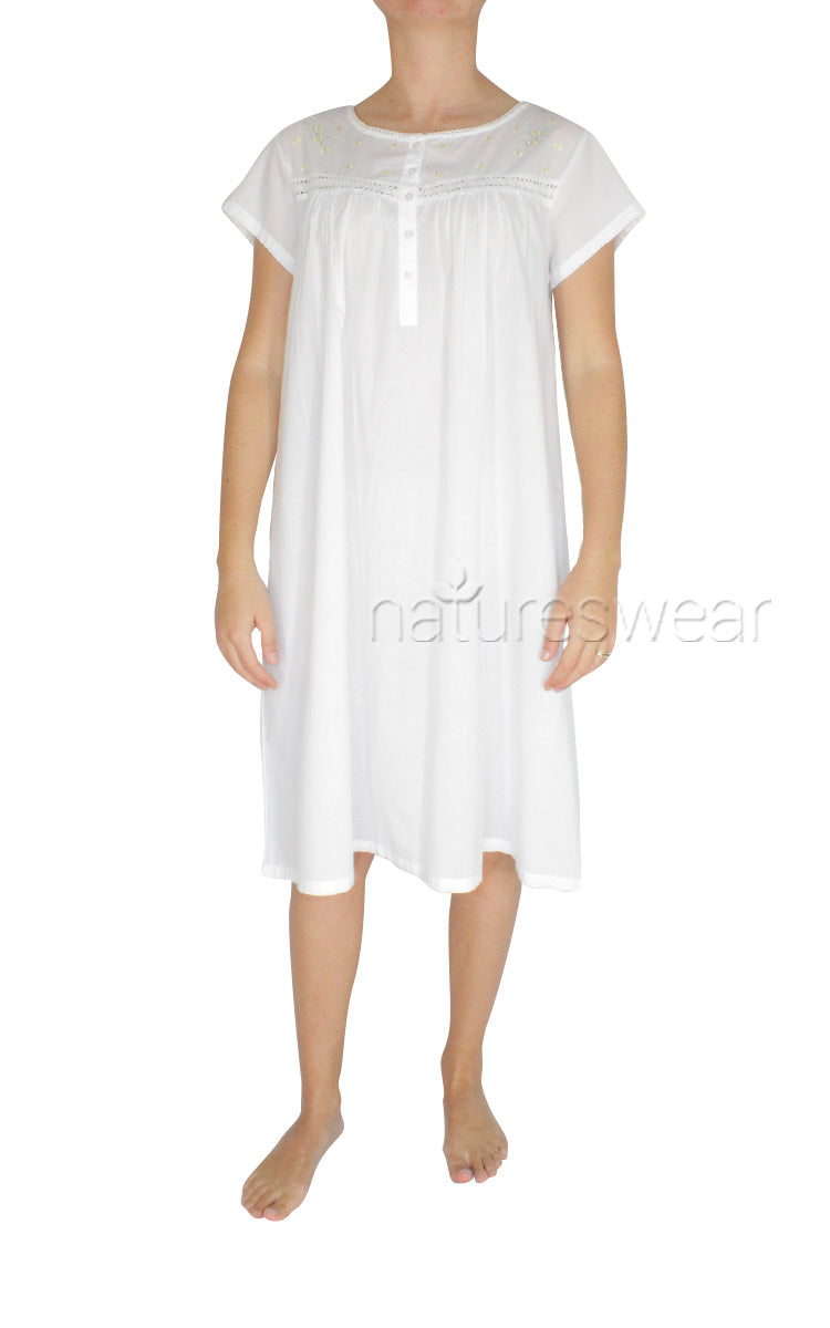 Woman wearing French Country summer nightgown