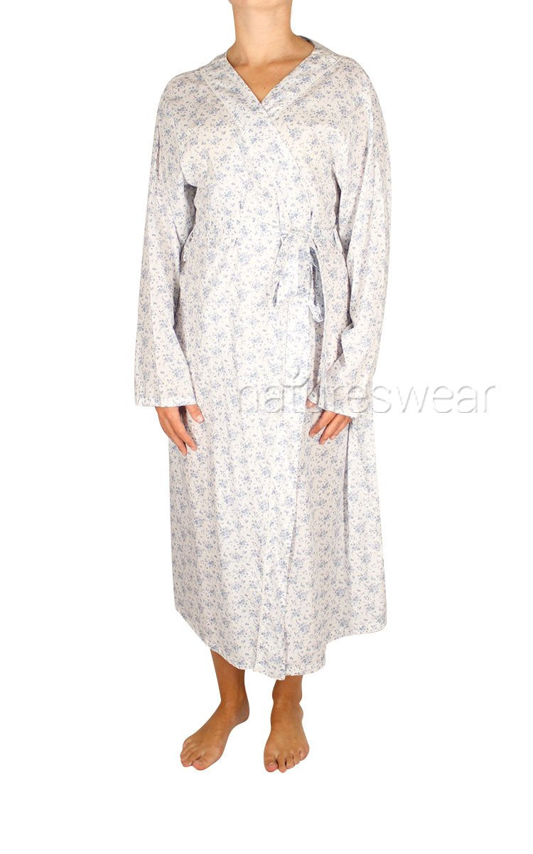 Woman wearing French Country cotton robe