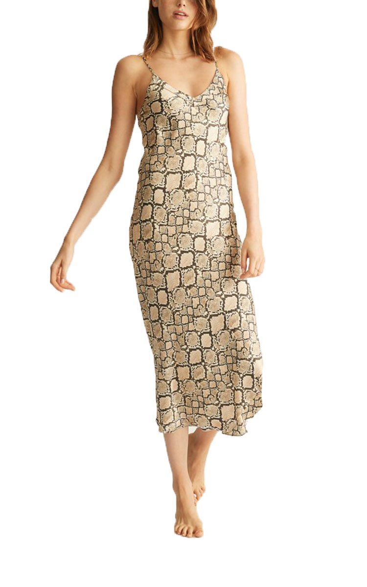 Ginia V Neck Long Nightgown In Python Print