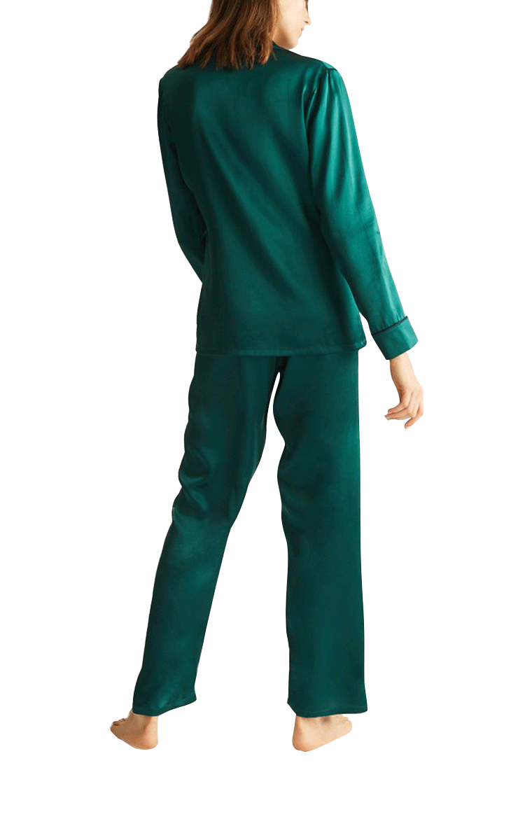 Ginia Long Sleeve Silk Pyjama In Emerald