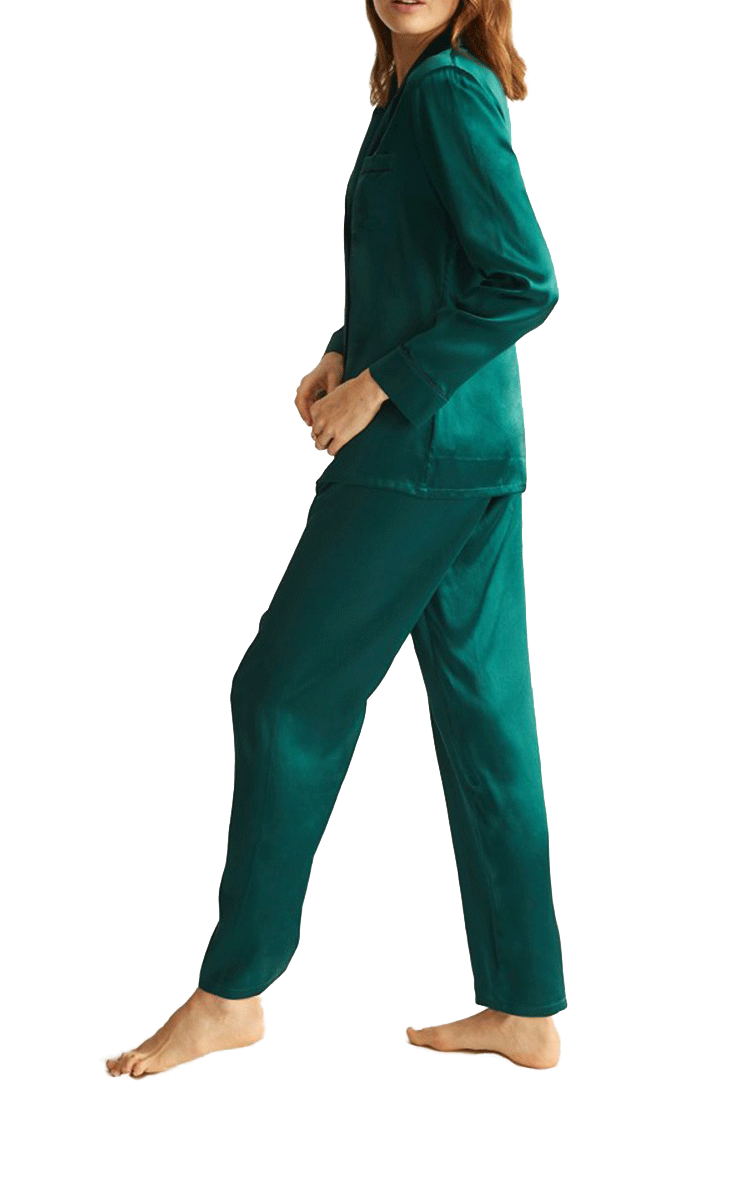 Ginia Long Sleeve Silk Pyjama In Emerald