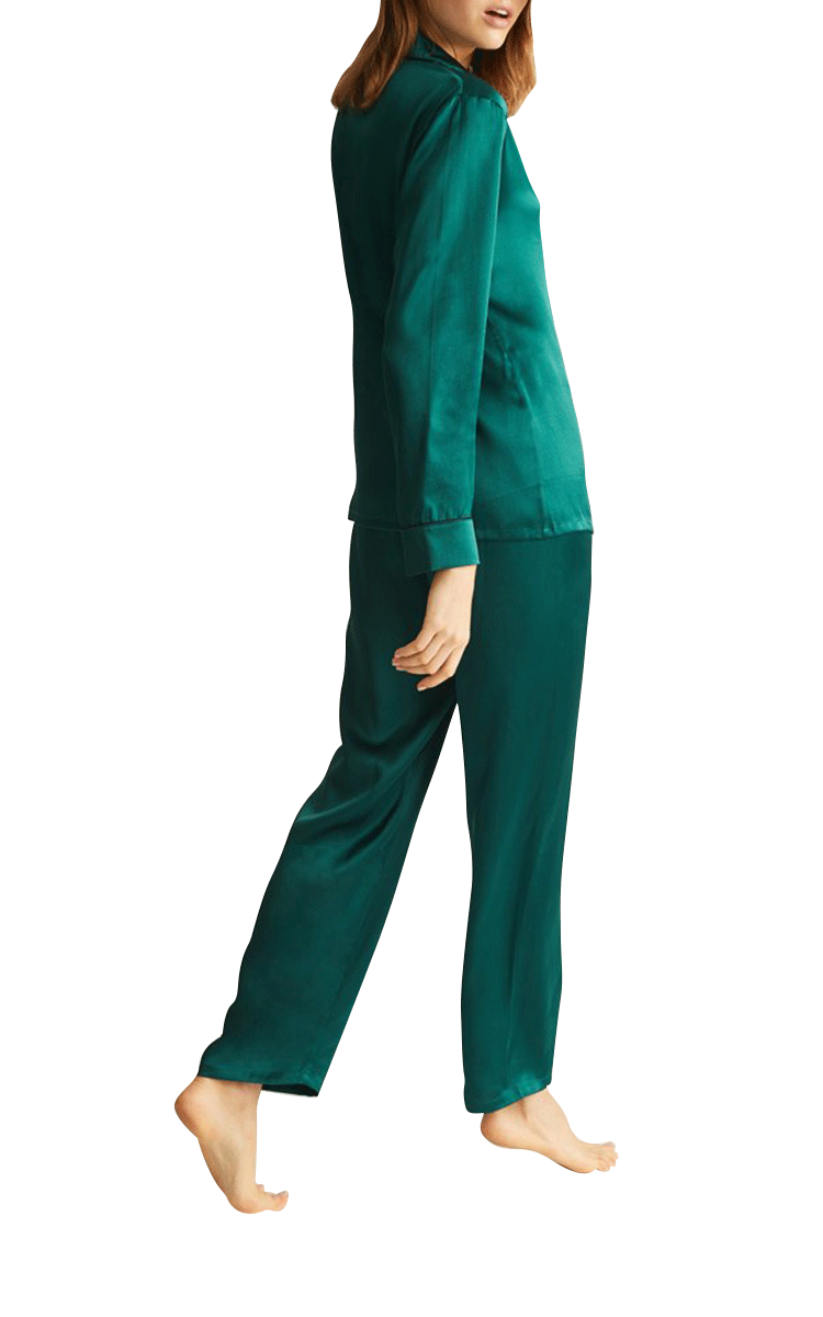 Ginia Long Sleeve Silk Pyjama In Emerald