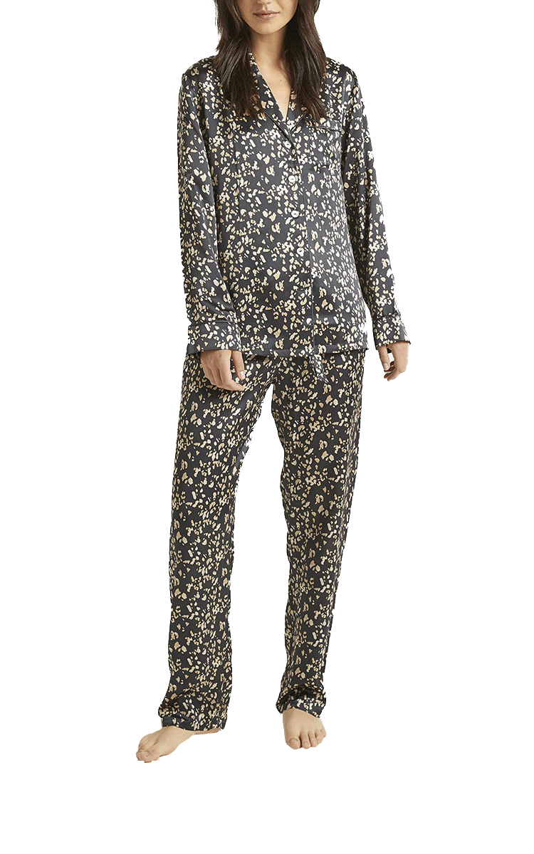 Ginia 100% Silk Pyjama with Long Sleeve in Leopard Print GLEO501
