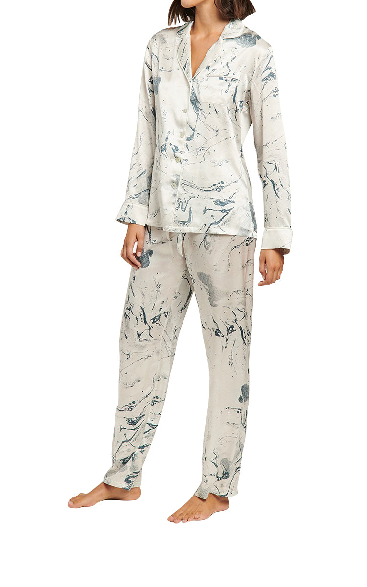 woman wearing Ginia Silk Pyjama In Carrara Print