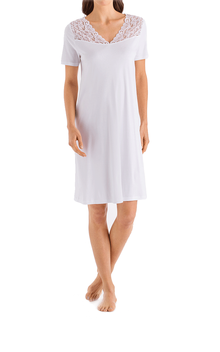 Hanro 100% Cotton Nightgown with Short Sleeve in White Moments 7930
