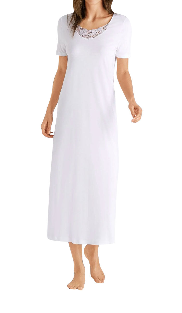 Hanro Flora 100% Cotton Short Sleeve Nightgown in White 6614