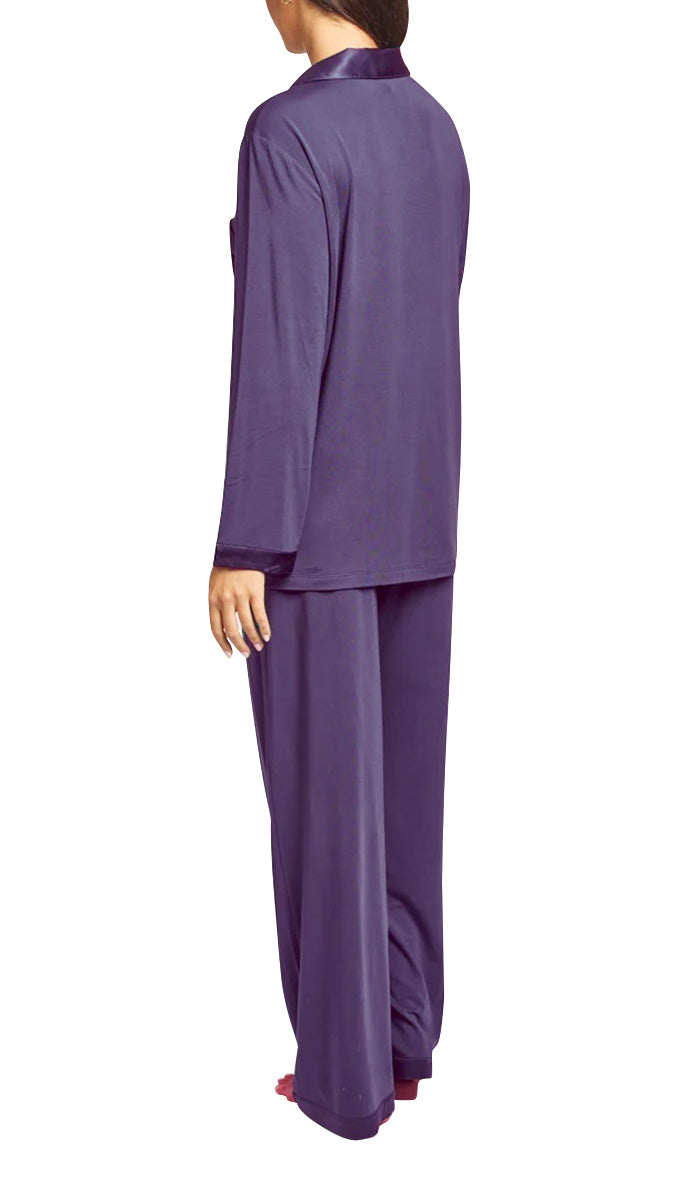 Love and Lustre Modal and Silk Trim Long Sleeve Top & Pant Pajama Set in Heron