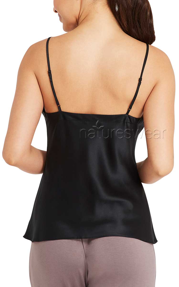 Lotus 100% Silk Camisole with V Neck in Black Kelly