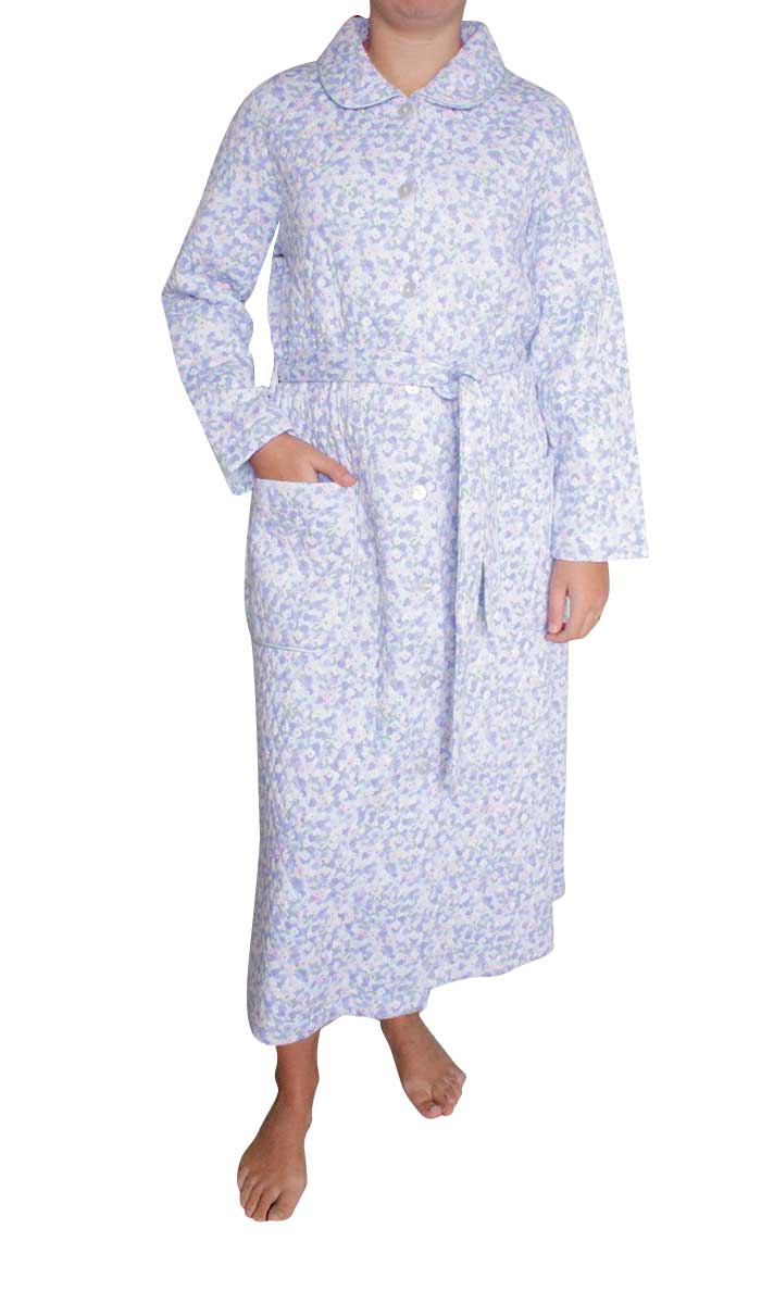 Schrank Long Sleeve Poly Cotton Robe in Blue Floral Print SK403