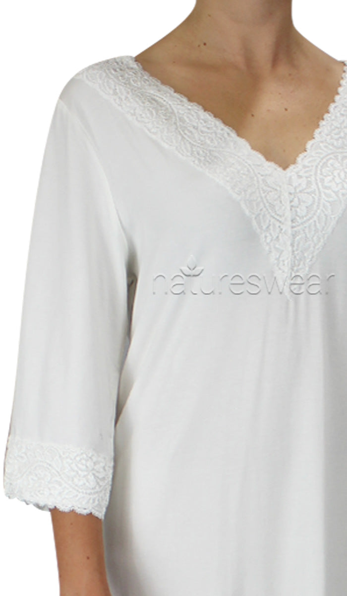 Victorias Linen 50% Bamboo 50% Cotton Nightgown with 3/4 Sleeve in Ivory Irene