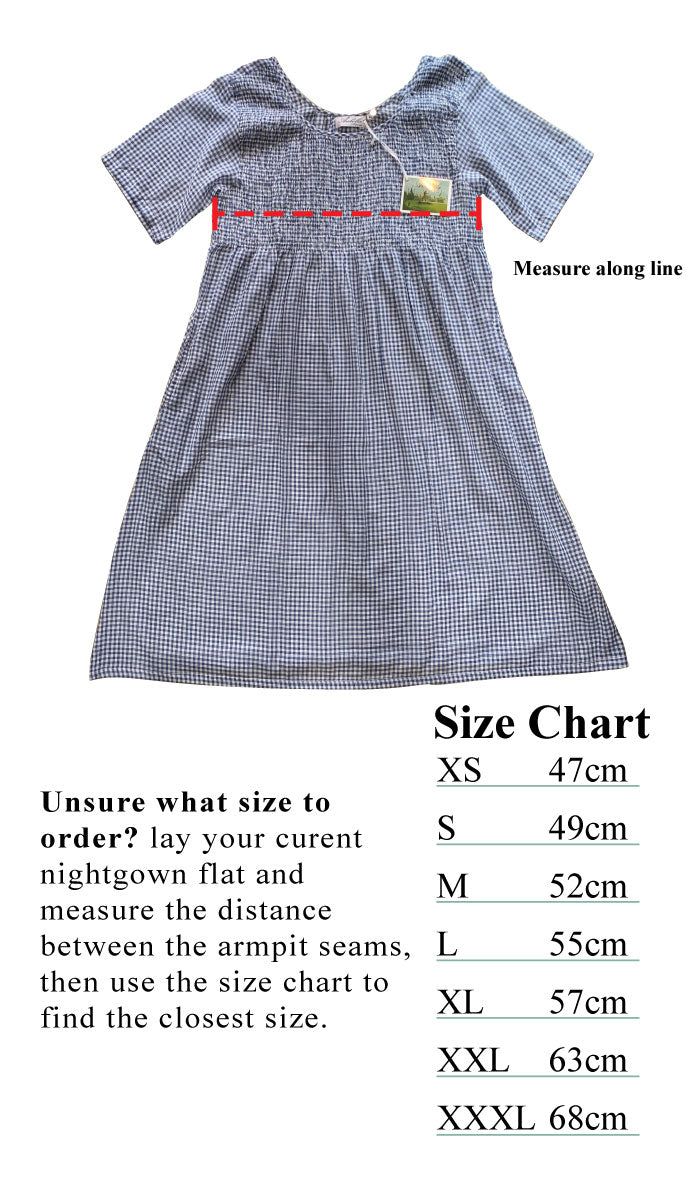 Size chart for Arabella cotton short sleeve nightgown