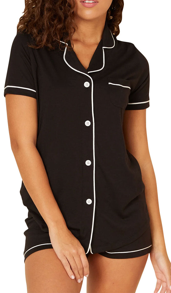 Cosabella 50% Modal 50% Cotton Pyjama Short Sleeve Top & Boxer in Black 9622 ON SALE