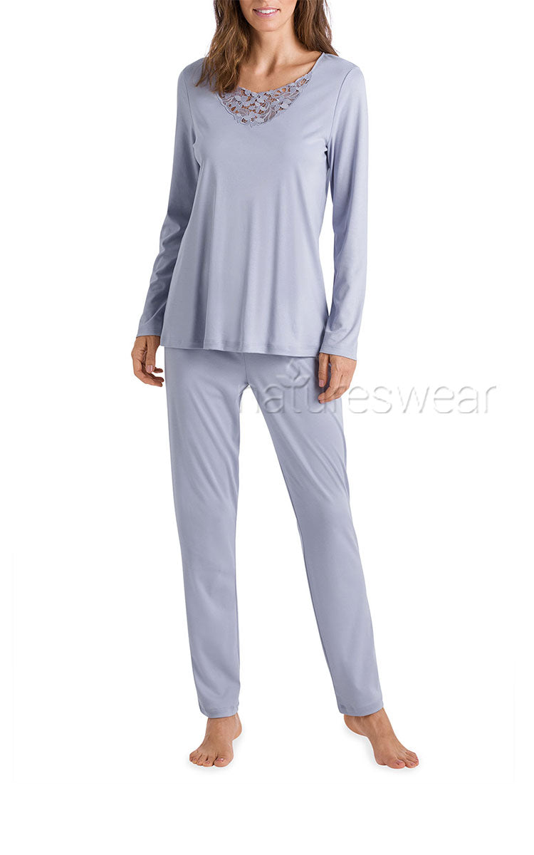 Hanro Dorea 100% Cotton Long Sleeve Pyjama in Blue 6833