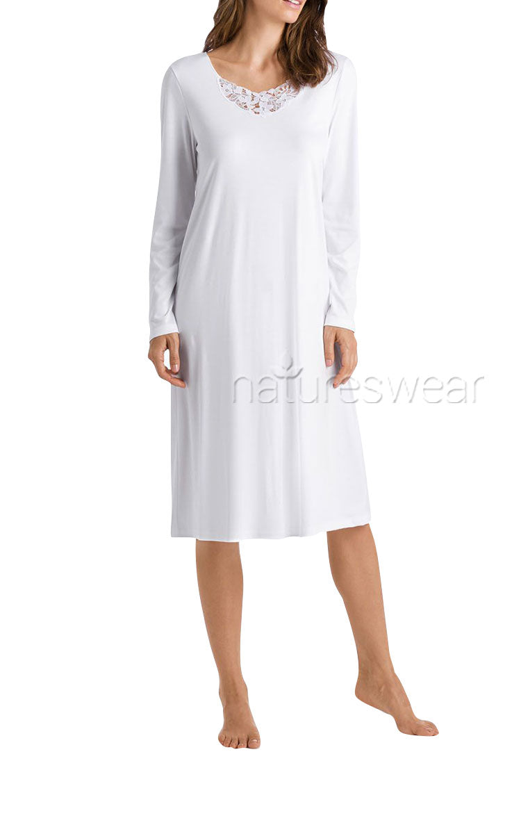 Hanro Dorea 100% Cotton Long Sleeve Nightgown in White 6831