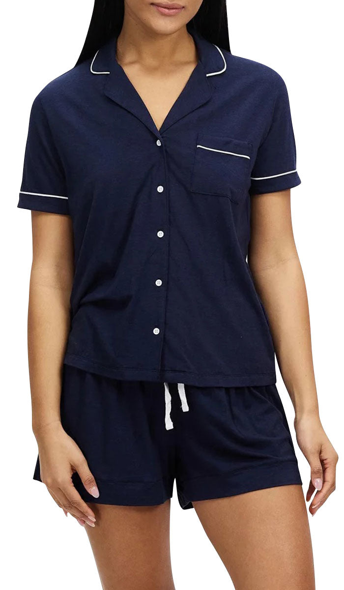 Gingerlilly 100% Modal Pyjama with Short Sleeve Top & Boxer in Navy Peta