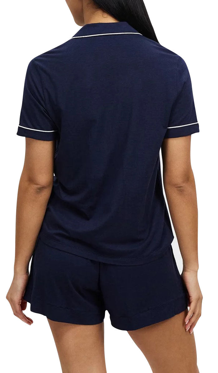 Gingerlilly 100% Modal Pyjama with Short Sleeve Top & Boxer in Navy Peta