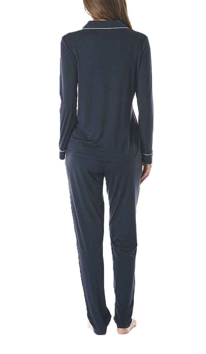 Gingerlilly Modal Long Sleeve Top & Pant Pajama Set in Navy