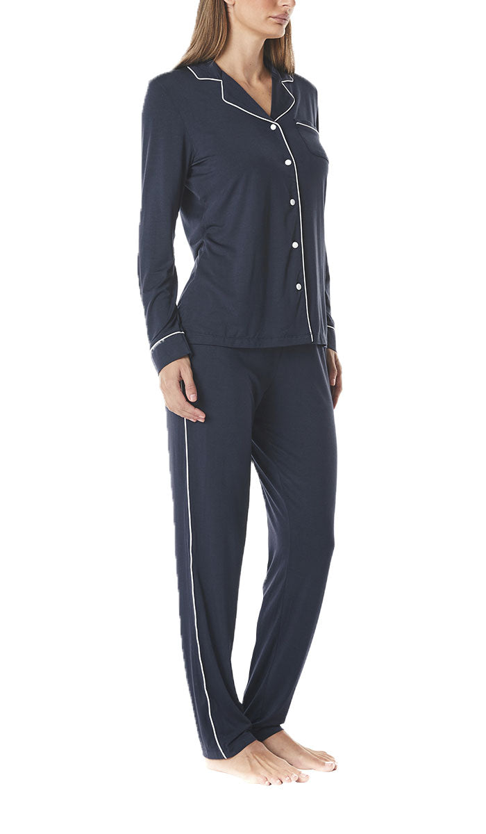 Gingerlilly Modal Long Sleeve Top & Pant Pajama Set in Navy