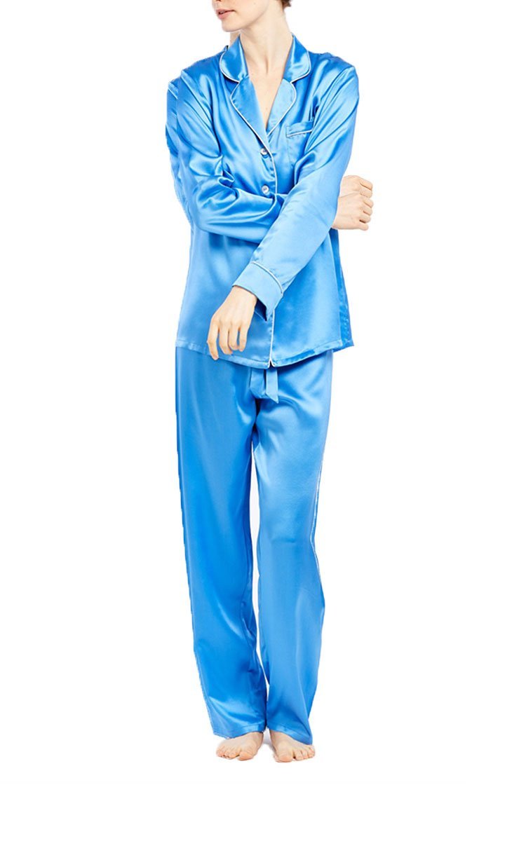 Ginia Long Sleeve Silk Pyjama In Marina Blue