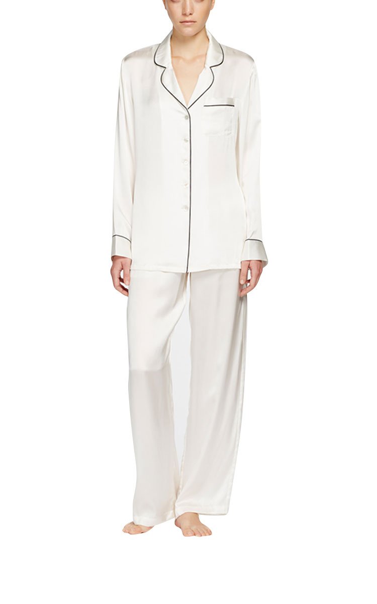 Ginia 100% Silk Pyjama with Long Sleeve in Ivory 5124 SALE