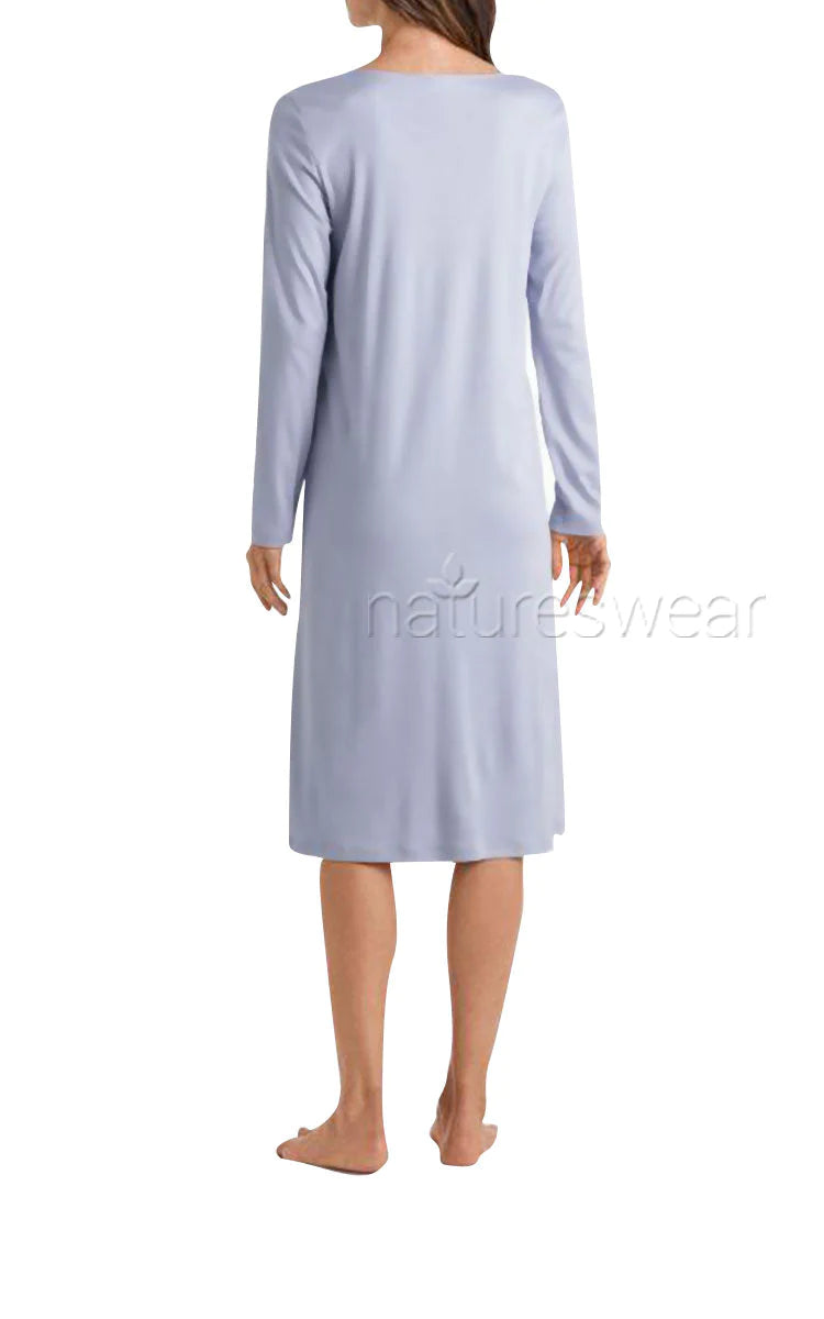 woman wearing hanro nightgown in blue
