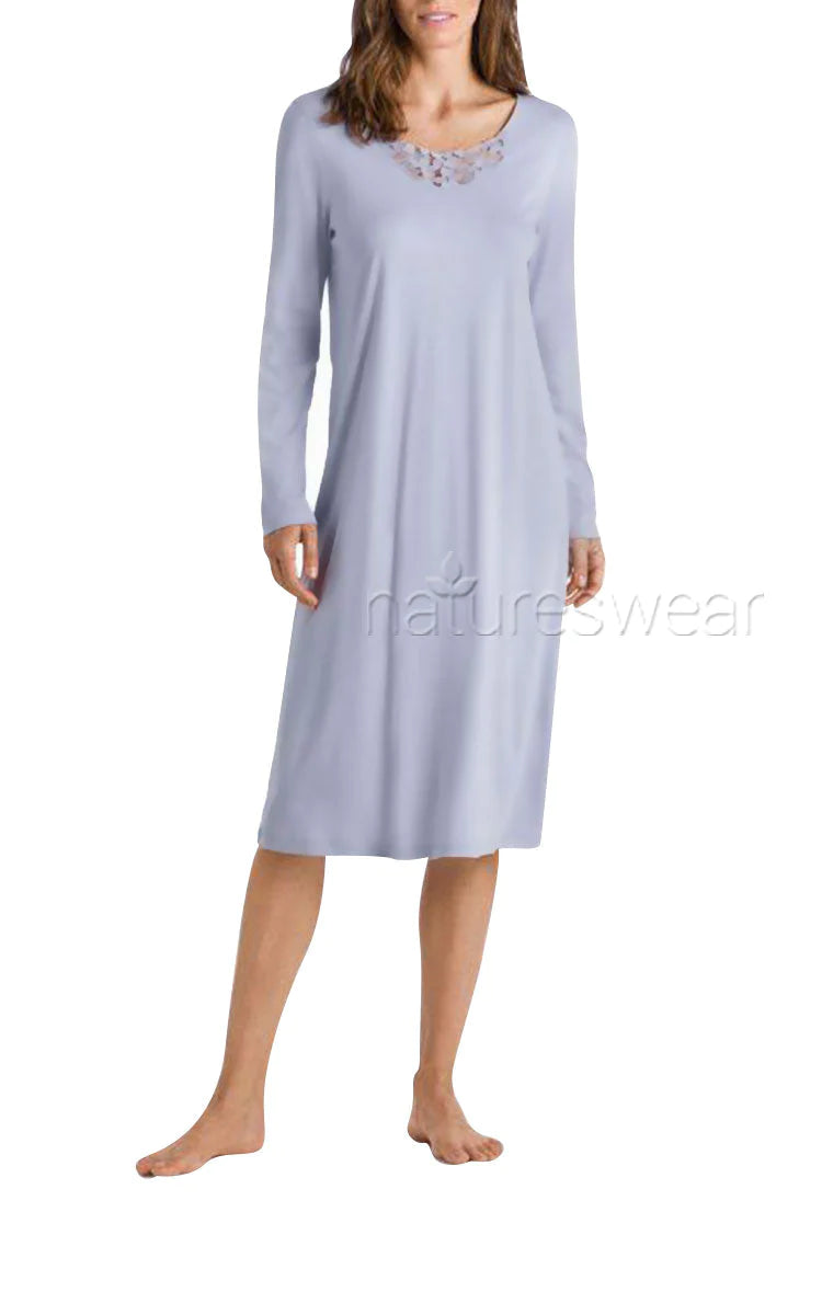 Hanro Dorea 100% Cotton Long Sleeve Nightgown in Blue 6831