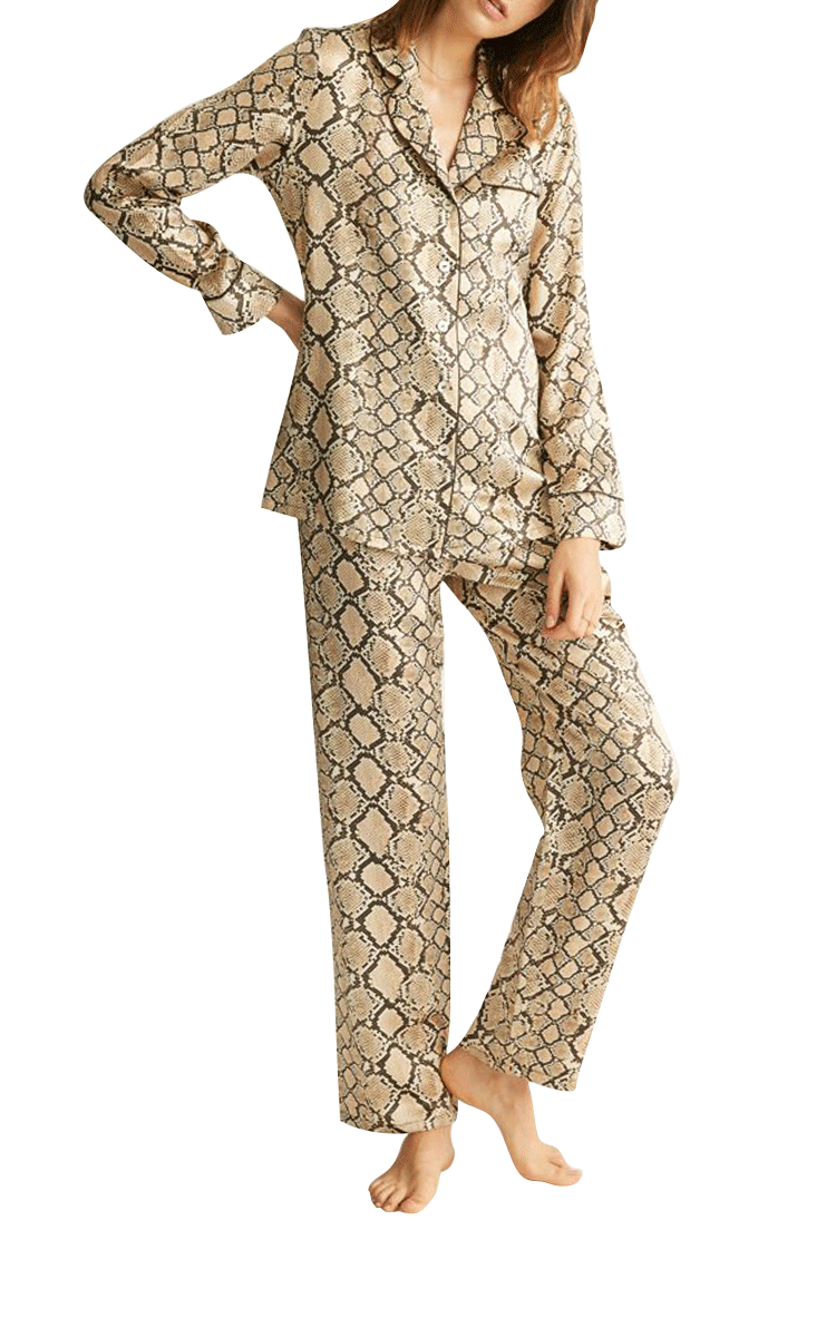 Ginia python print silk long sleeve pyjama, 100% pure silk
