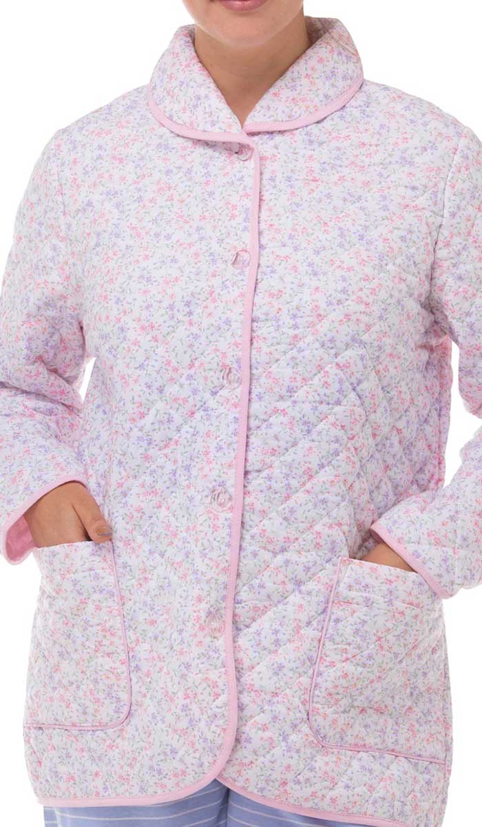 Schrank Lola Quilted Bed Jacket in Pink Floral Print SK401