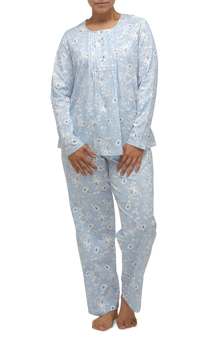 Schrank Shelley Long Sleeve Cotton Pyjama in Blue Floral winter pyjama for women Australia and New Zealand