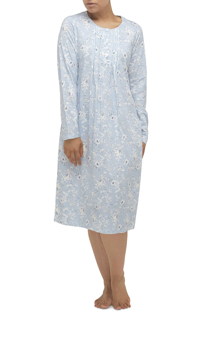 Schrank Shelley Long Sleeve Cotton Nightgown in Blue Floral Print