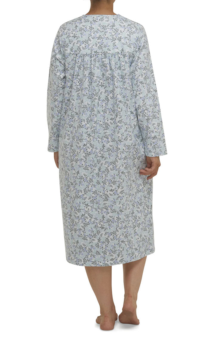 Schrank Brooke Long Sleeve Cotton Flannelette Nightgown in Blue Floral Print