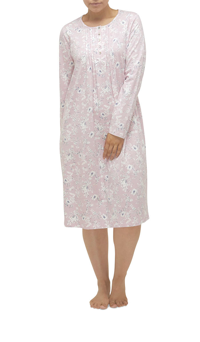 Schrank Shelley Long Sleeve Cotton Nightgown in Pink Floral Print