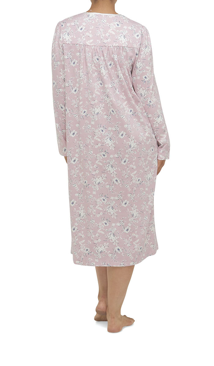 Schrank 100% Cotton Nightgown with Long Sleeve in Pink Floral Print Shelley SK202S