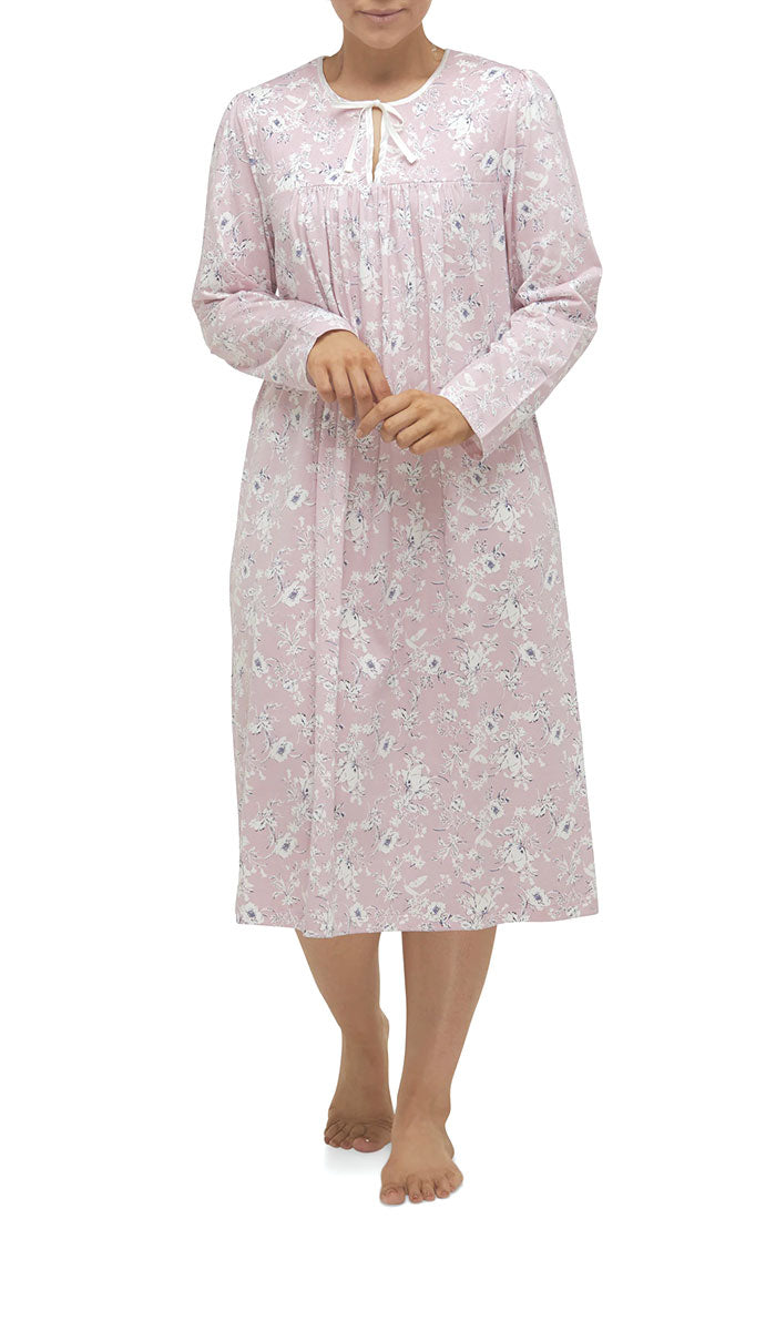 Schrank 100% Cotton Nightgown with Long Sleeve in Pink Floral Print Shelley SK202S